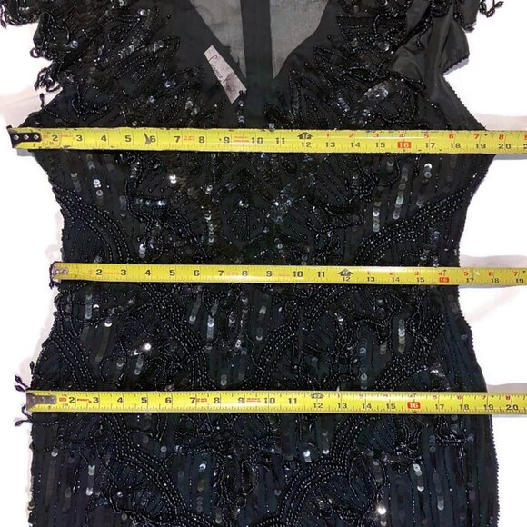 Vtg 80s 90s Laurence Kazar Silk Sequin Beaded Fringe Party Dres Art Deco Flapper - Picture 6 of 7
